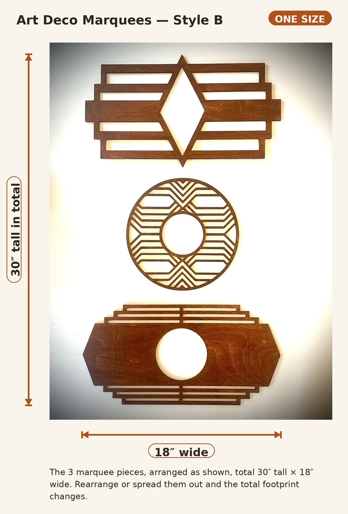 Art Deco Marquees Wood Wall Art | 3-Panel Set | Multiple Sizes & Finishes | Style B