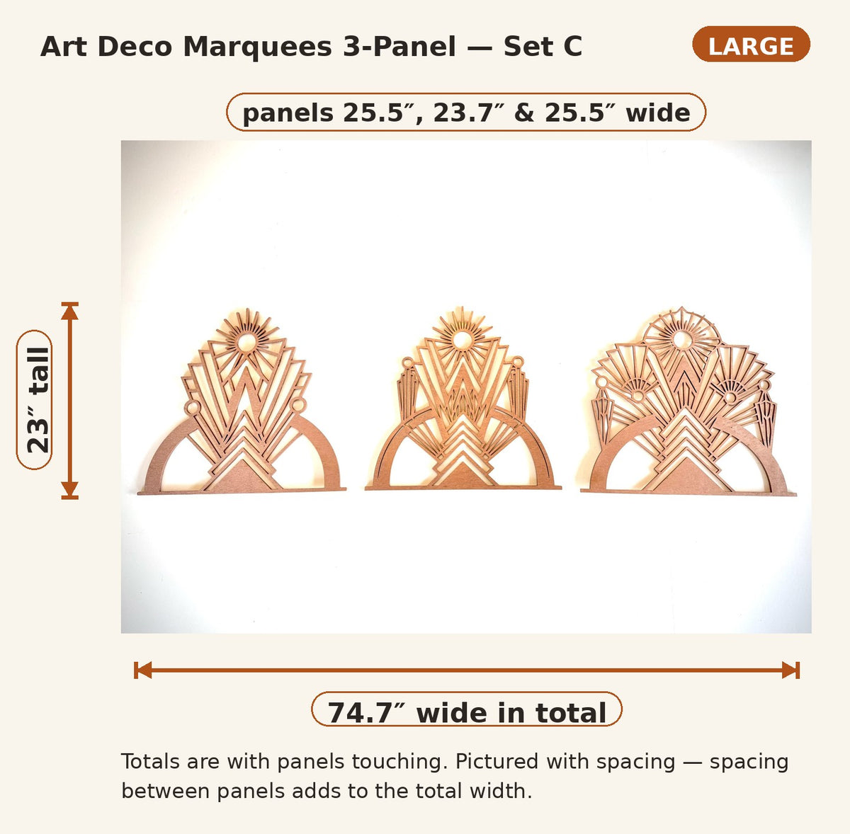 Art Deco Marquees Wood Wall Art | 3-Panel Set | Multiple Sizes & Finishes | Set C