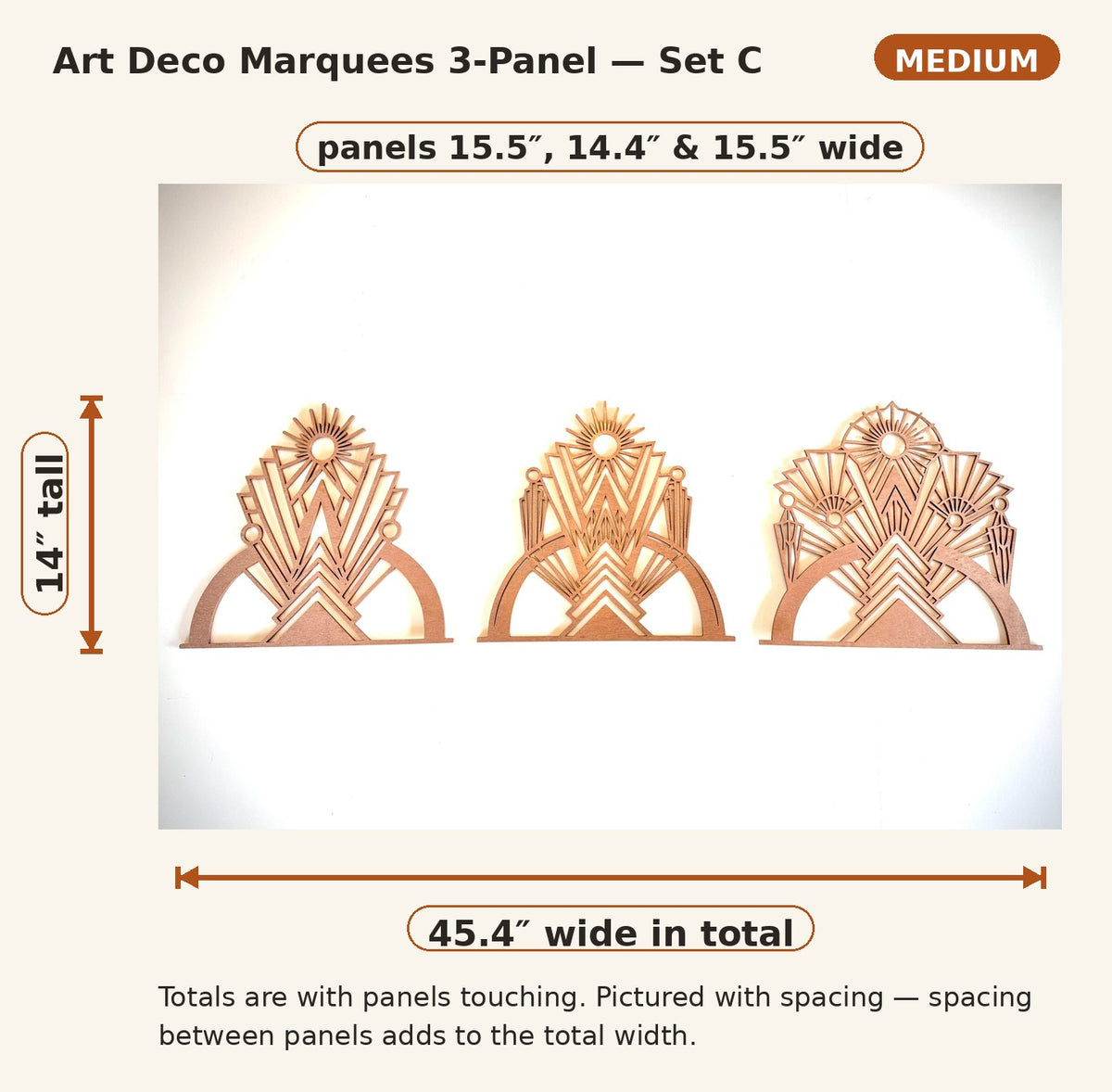 Art Deco Marquees Wood Wall Art | 3-Panel Set | Multiple Sizes & Finishes | Set C