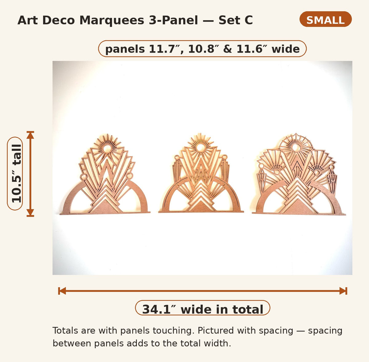 Art Deco Marquees Wood Wall Art | 3-Panel Set | Multiple Sizes & Finishes | Set C