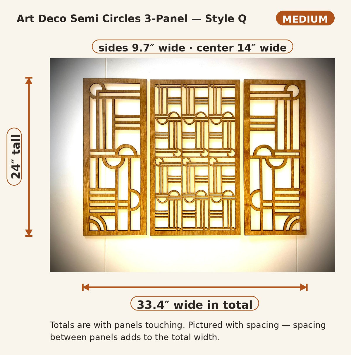 Art Deco Semi Circles 3-Panel Wood Wall Art - Style Q