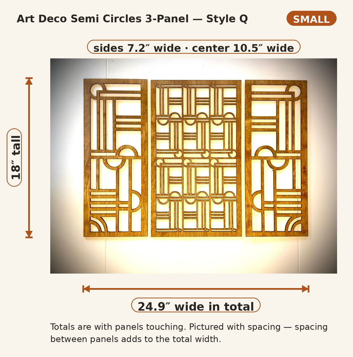 Art Deco Semi Circles 3-Panel Wood Wall Art - Style Q