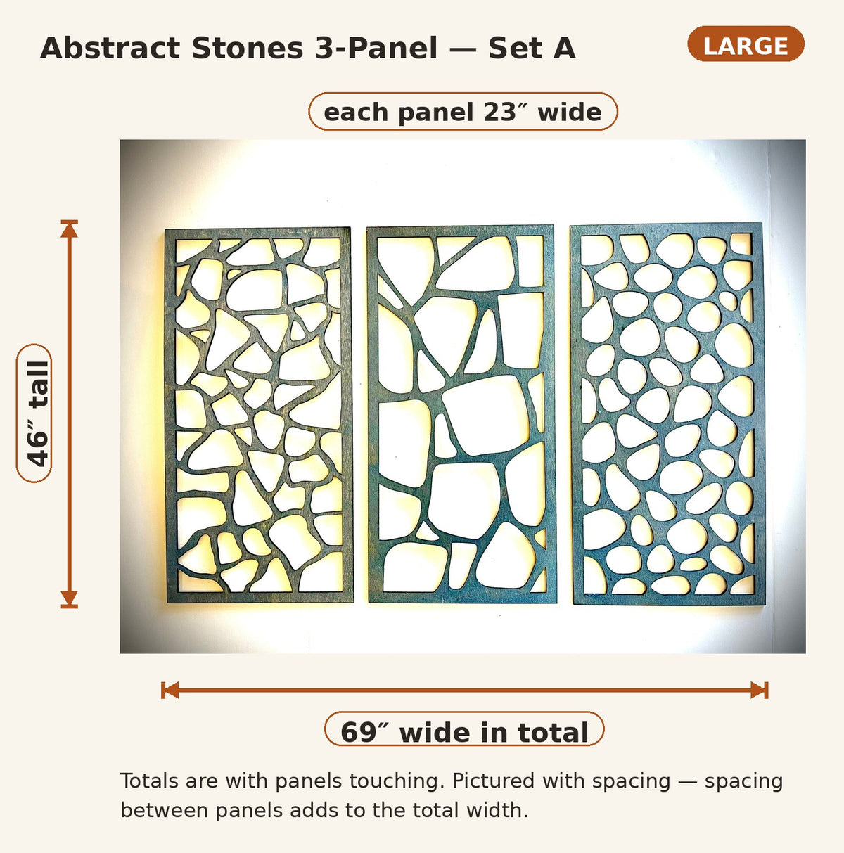 Boho Abstract Stones wall art, 3 panel available in multiple sizes and finishes Set A, decor wall art original