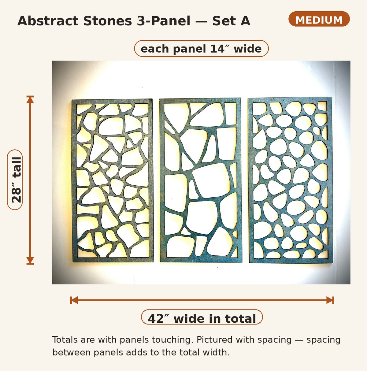 Boho Abstract Stones wall art, 3 panel available in multiple sizes and finishes Set A, decor wall art original
