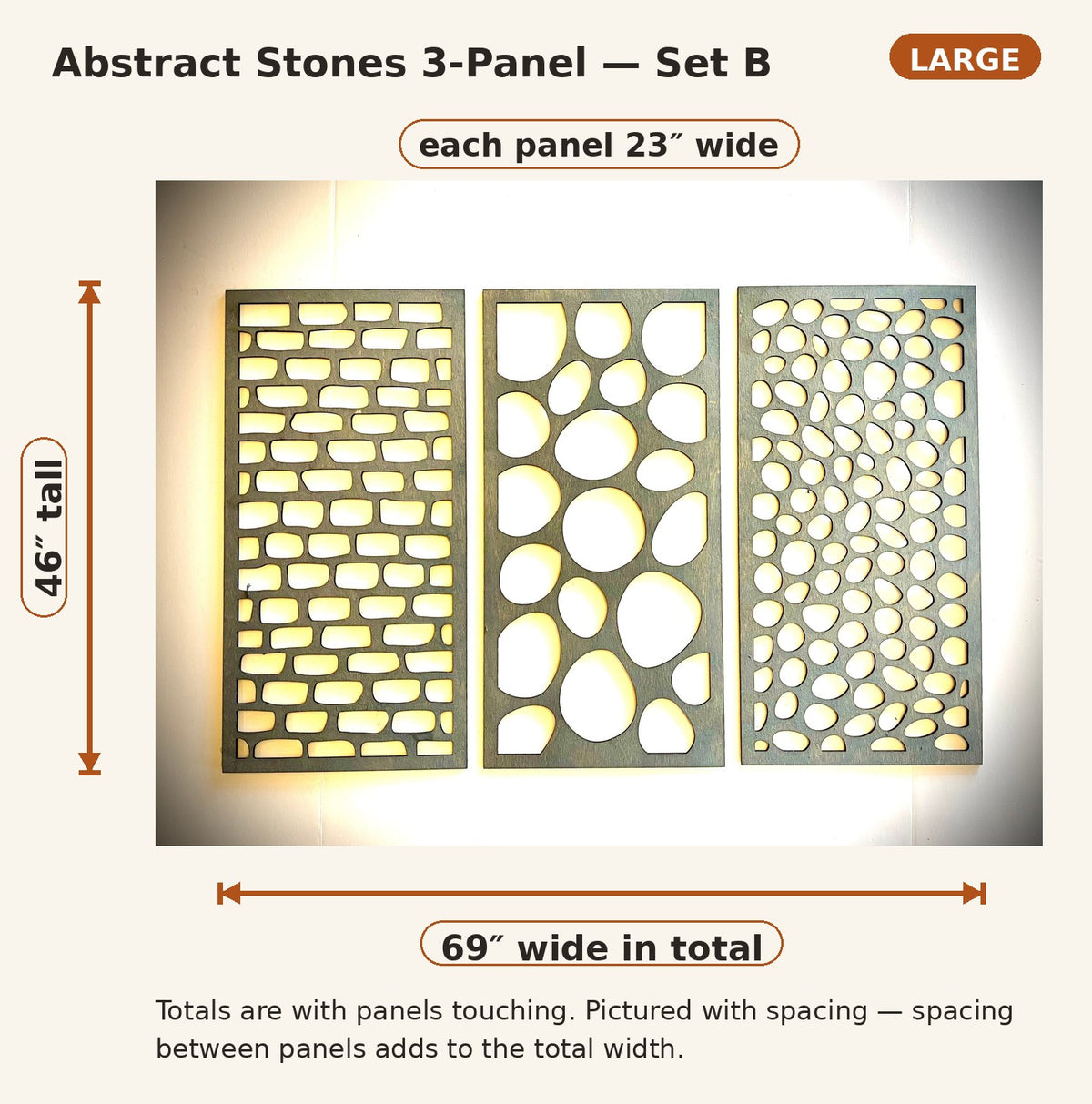 Boho Abstract Stones Wood Wall Art | 3-Panel Set | Multiple Sizes & Finishes | Set B