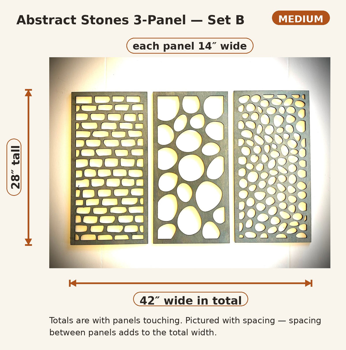 Boho Abstract Stones Wood Wall Art | 3-Panel Set | Multiple Sizes & Finishes | Set B