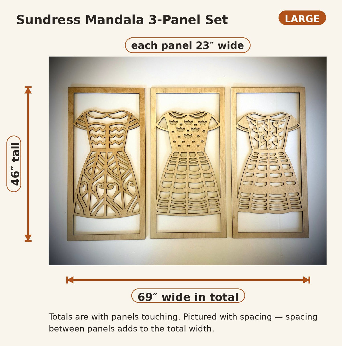 Boho Fashion Sundress Mandala Wood Wall Art | 3-Panel Set | Multiple Sizes & Finishes