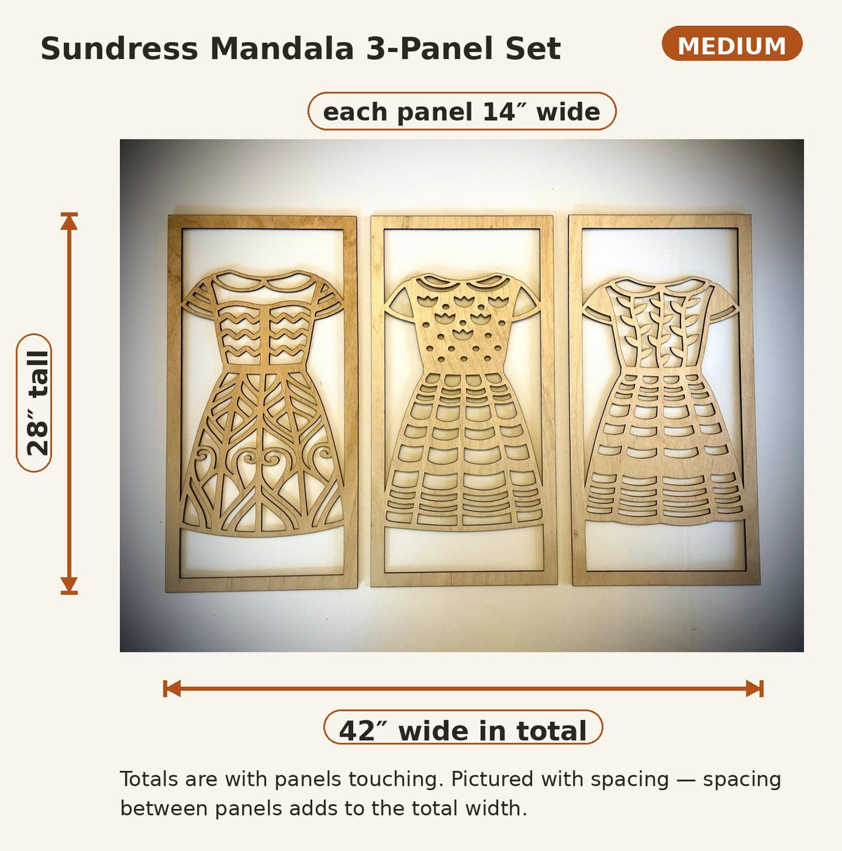 Boho Fashion Sundress Mandala Wood Wall Art | 3-Panel Set | Multiple Sizes & Finishes