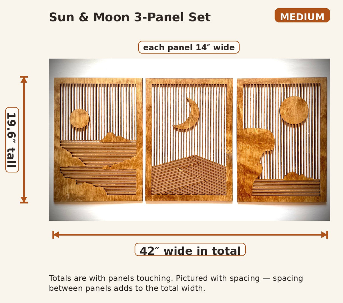 Boho Modern Landscape Sun & Moon Wood Wall Art | 3-Panel Set | Multiple Sizes & Finishes