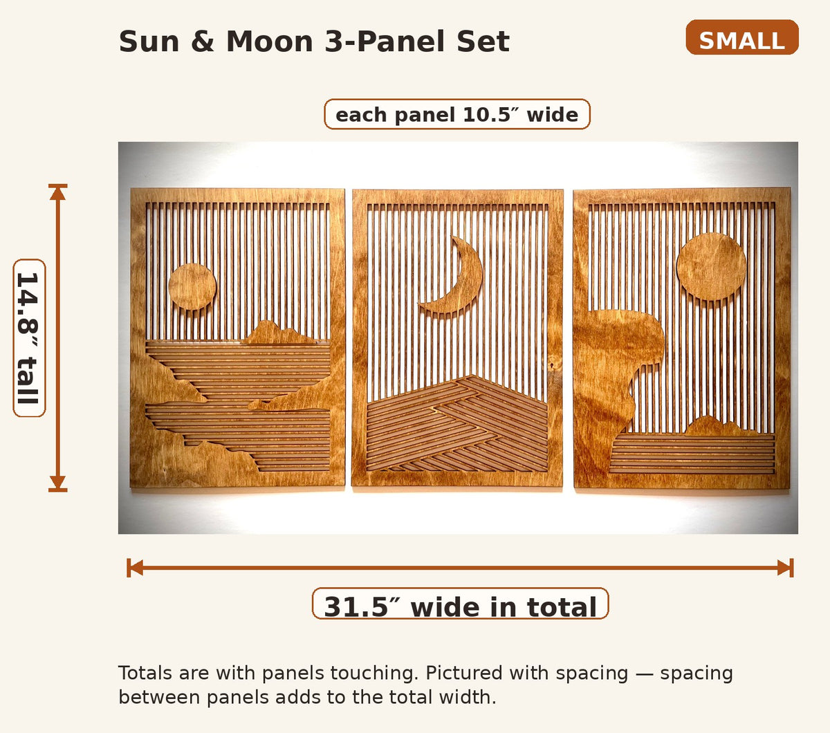 Boho Modern Landscape Sun & Moon Wood Wall Art | 3-Panel Set | Multiple Sizes & Finishes