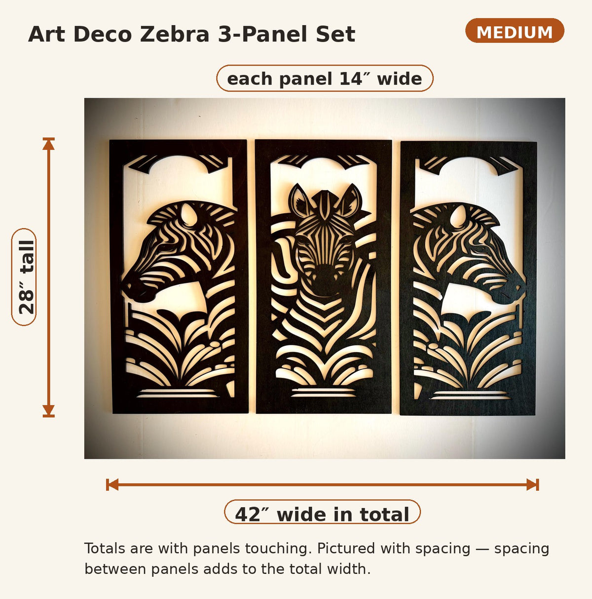 Art Deco Zebra Wood Wall Art | 3-Panel Set | Multiple Sizes & Finishes