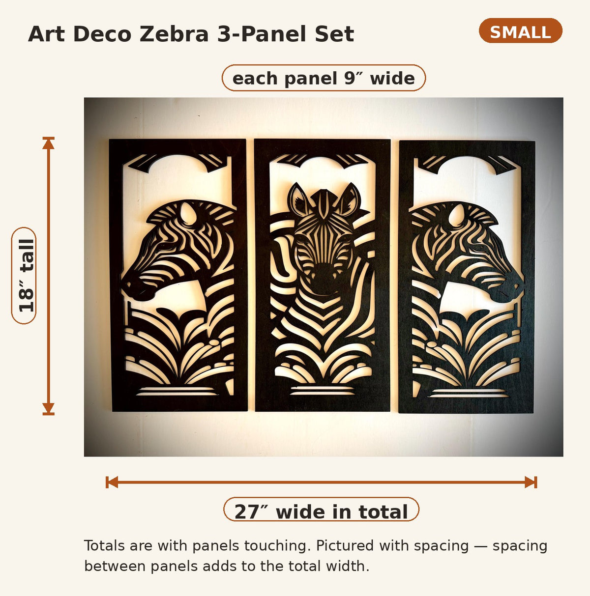 Art Deco Zebra Wood Wall Art | 3-Panel Set | Multiple Sizes & Finishes