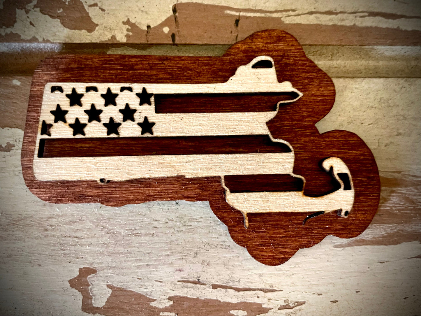 Massachusetts US Flag 2-Layer Wood Refrigerator Magnet | 12 Finishes | Patriotic Gift