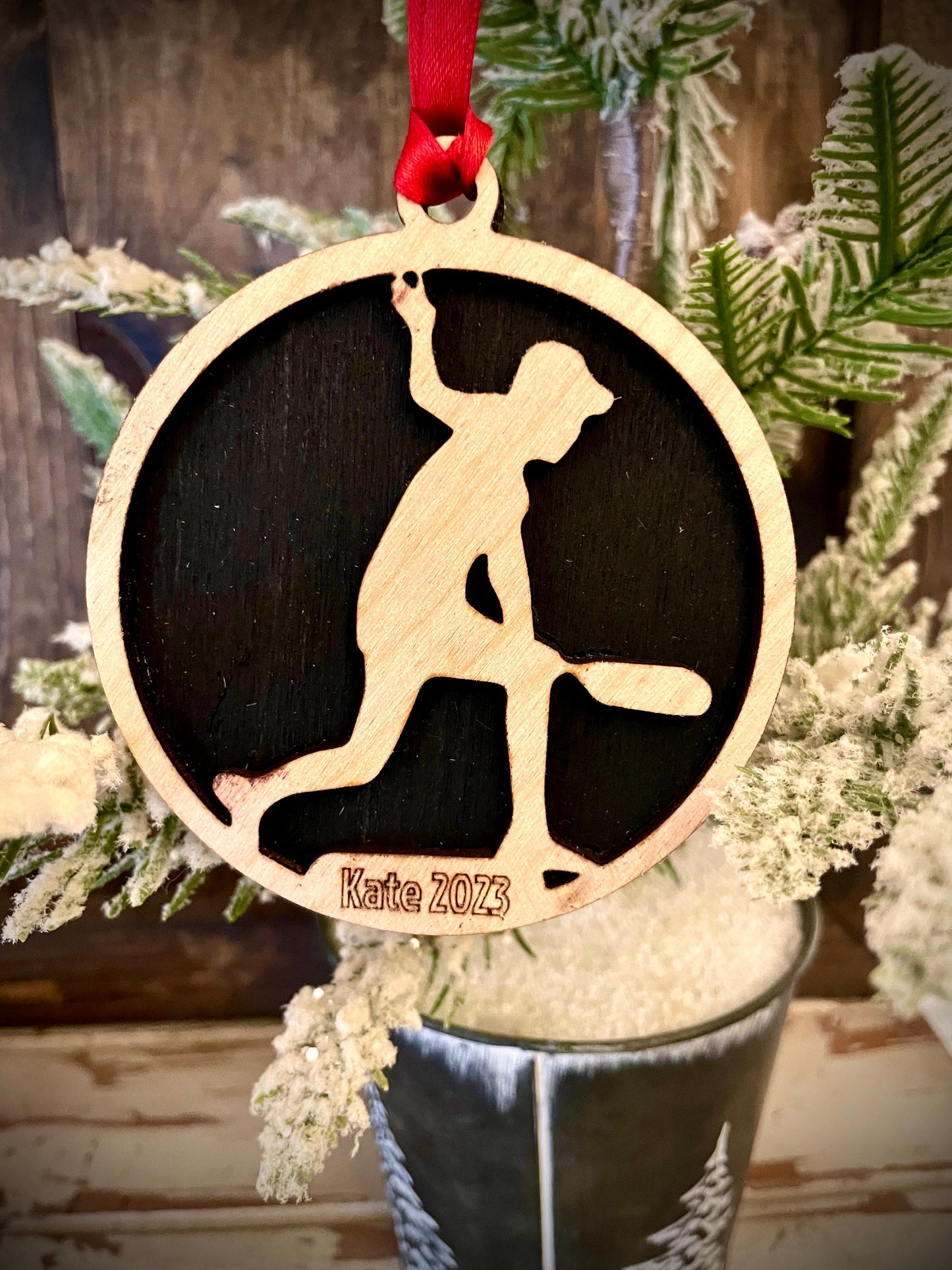 Pickleball Player Personalized 2-Layer Wood Christmas Ornament & Gift Tag | Multiple Finishes | Pickleball Gift (#9)