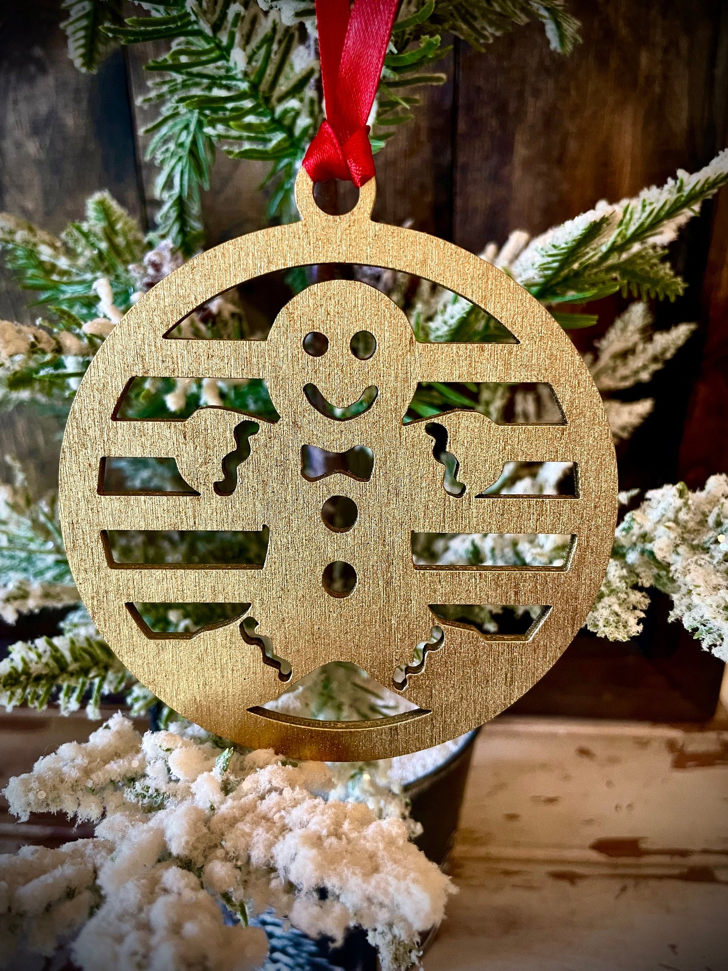 Symbols of Christmas Art Deco Gingerbread Wood Ornament | Gold & 14 Other Finishes | Holiday Gift