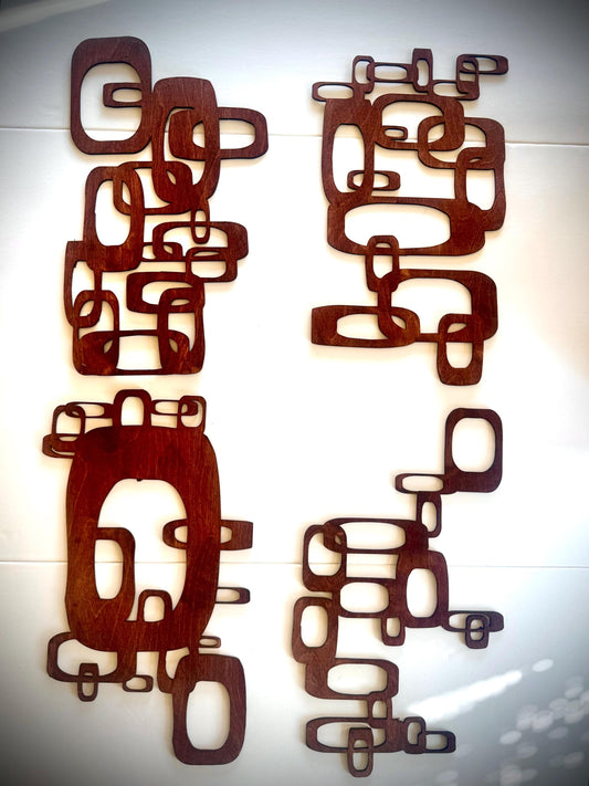 Mid Century Modern Wood Chain Wall Art | 4-Panel Set | 14 Finishes | Boho Modern | Set H