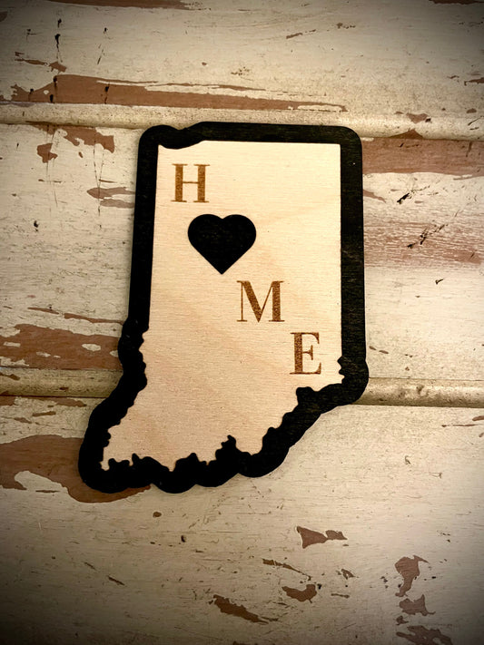 Indiana HOME 2-Layer Wood Refrigerator Magnet | 12 Finishes | State Pride Gift