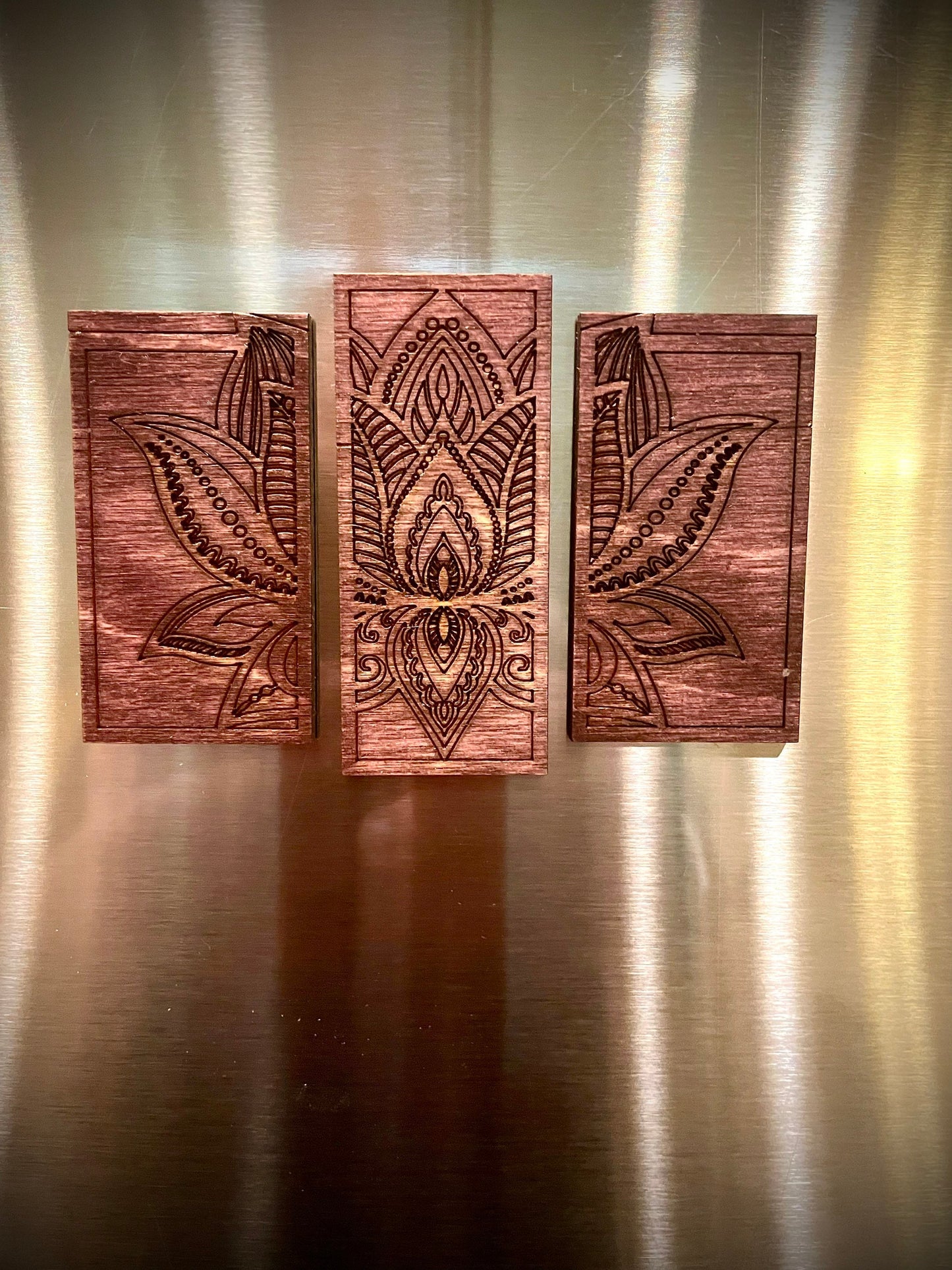 Lotus Flower Mandala Wood Magnet Set | 3-Panel Set | 12 Finishes
