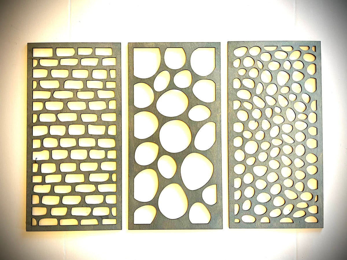 Boho Abstract Stones Wood Wall Art | 3-Panel Set | Multiple Sizes & Finishes | Set B