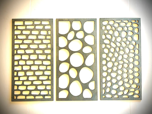 Boho Abstract Stones Wood Wall Art | 3-Panel Set | Multiple Sizes & Finishes | Set B