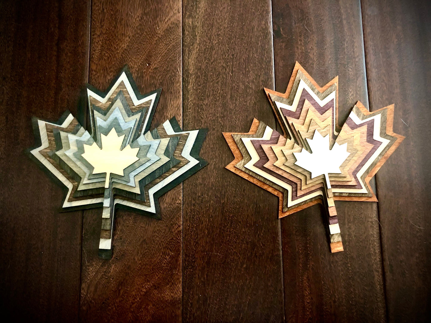 Stacked Maple Leaf 3D Wood Table & Wall Art | Multi-Color