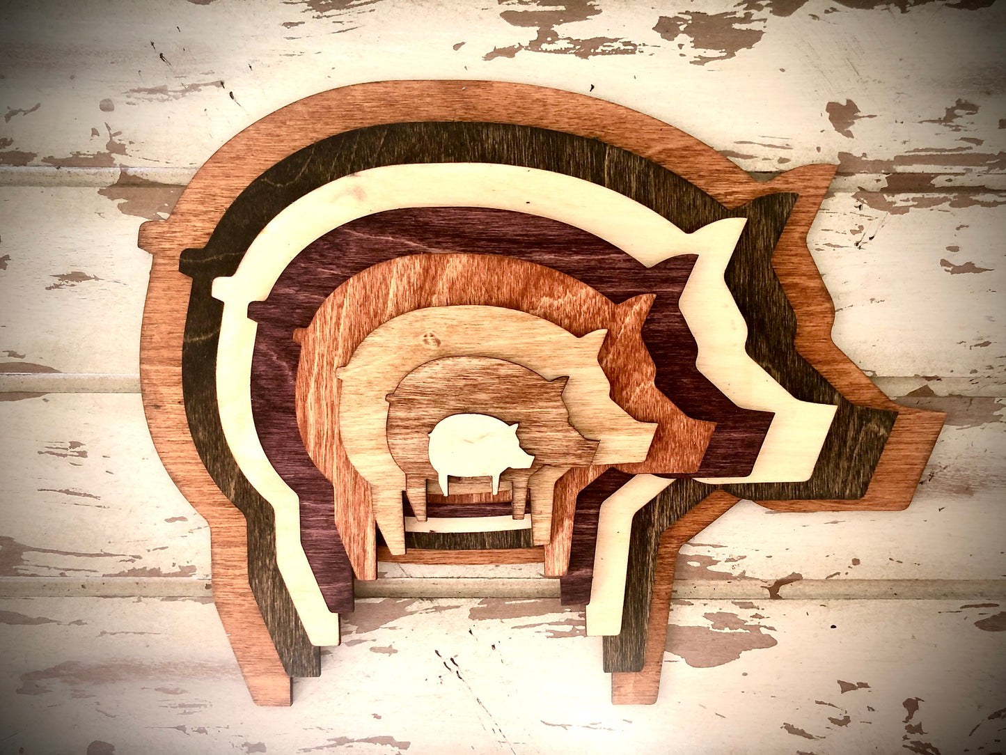 Stacked Pig 3D Wood Table & Wall Art | Multi-Color