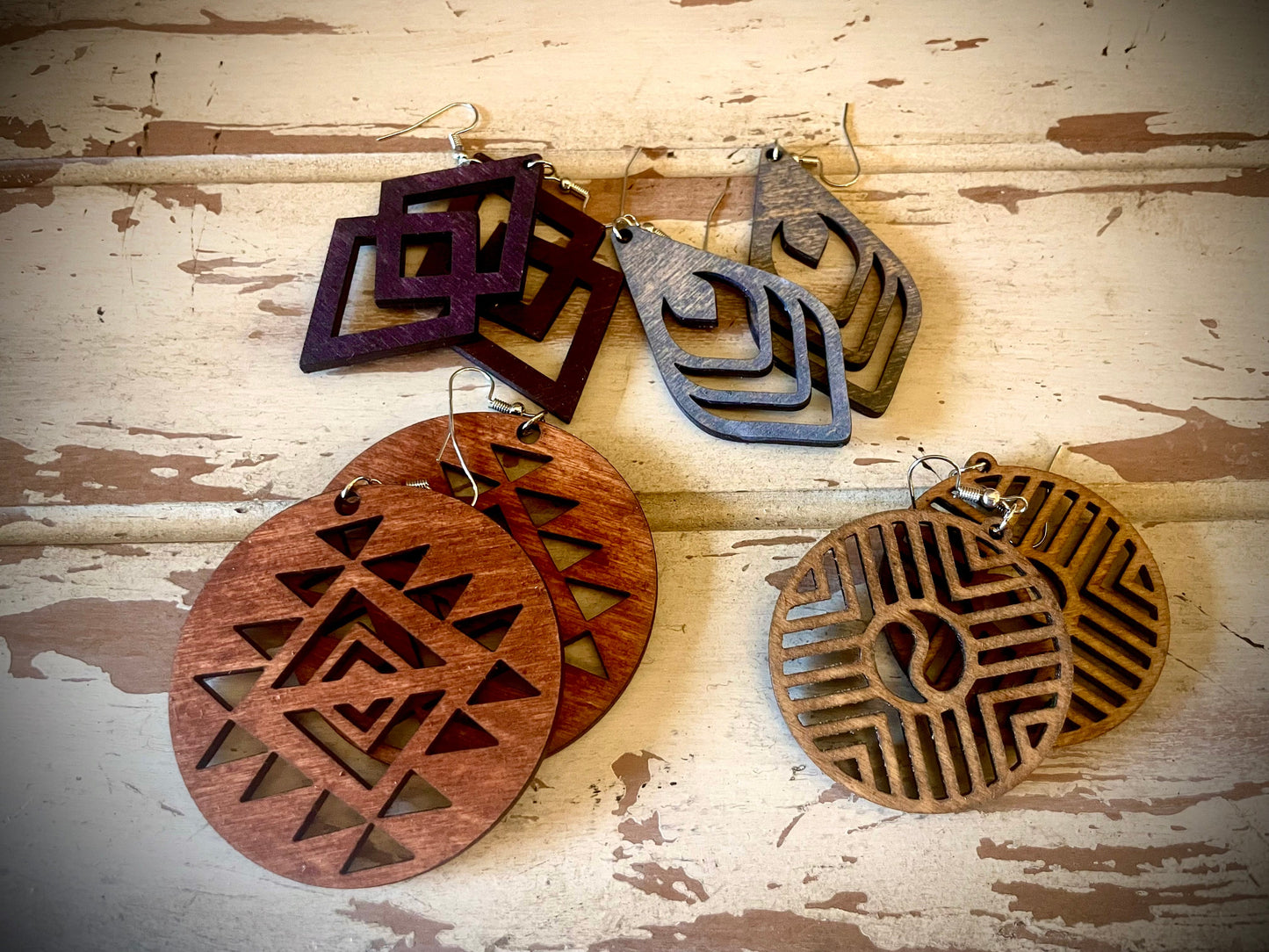 Flower Wood Dangle Earrings | 3 Sizes, 12 Finishes | Floral Boho Jewelry