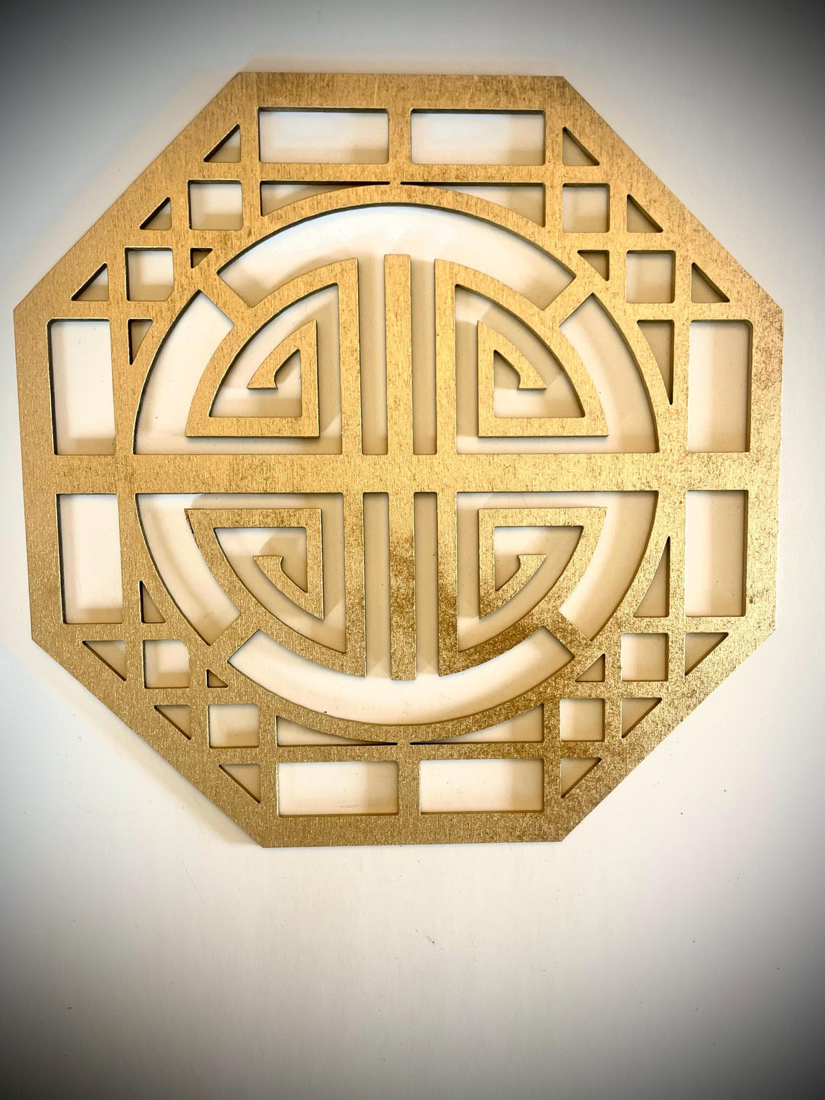 Chinese Symbols Hexagon Wood Wall Art | 4-Panel Set | Multiple Sizes & Finishes