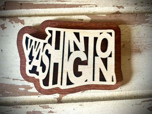 Washington Word Art 2-Layer Wood Refrigerator Magnet | 12 Finishes | State Pride Gift