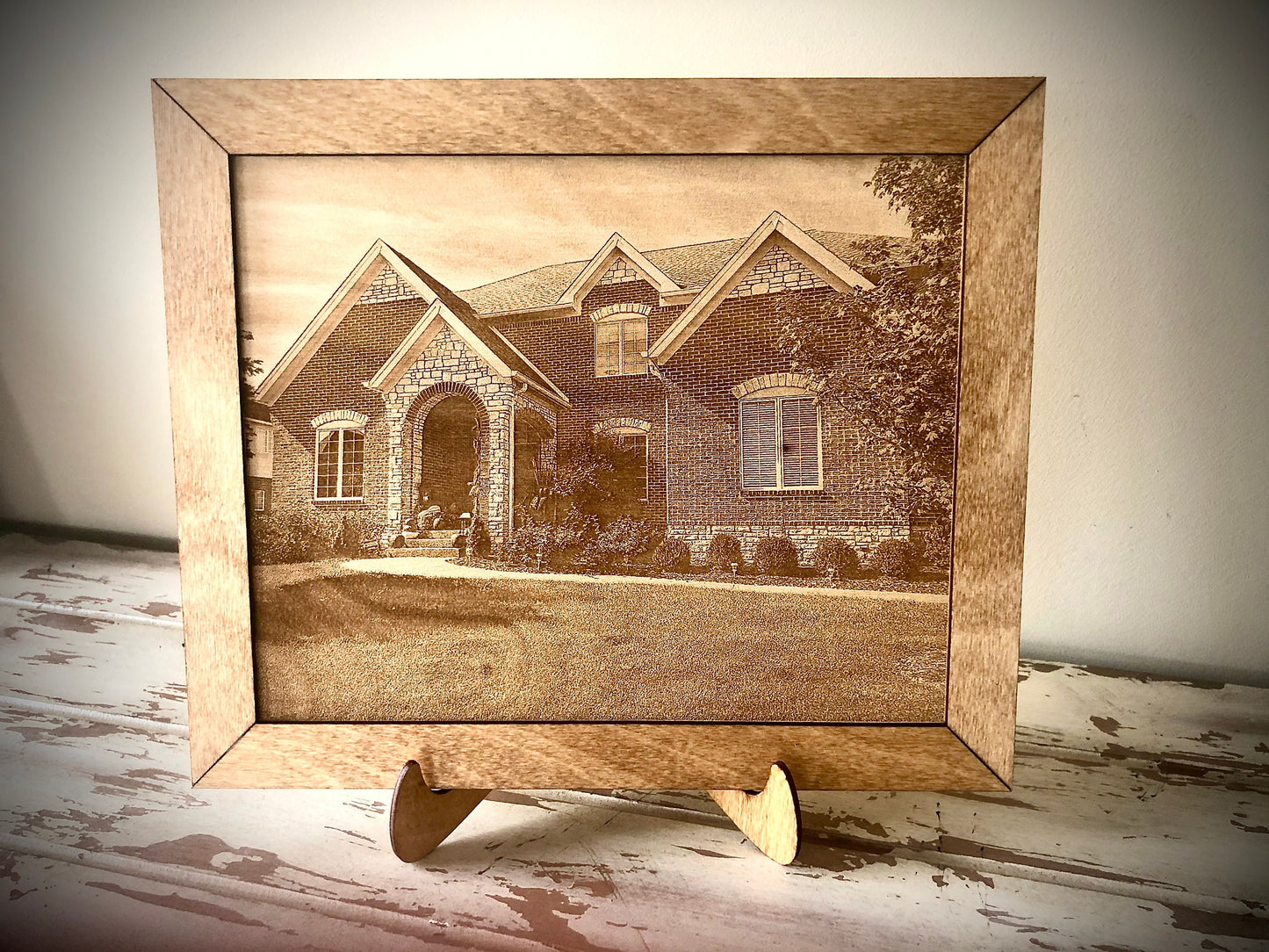 Realtor Closing Gift | Custom Home Photo Engraved on Wood | 8x10 with Optional Easel