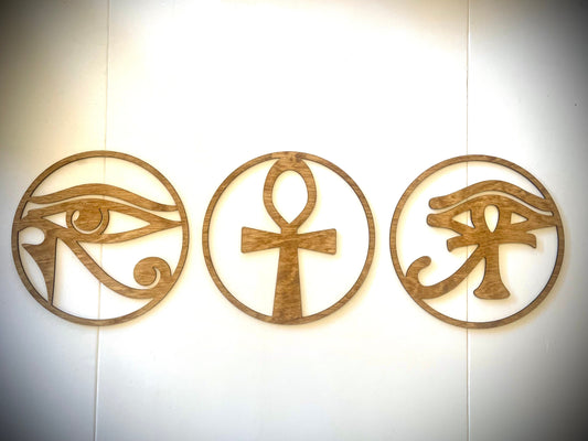 Egyptian Symbols Wood Wall Art | 3-Panel Set | Multiple Sizes & Finishes