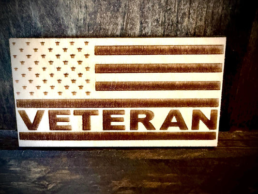 Veteran Laser Engraved US Flag Wood Refrigerator Magnet | 4" x 2.1" | Patriotic Gift