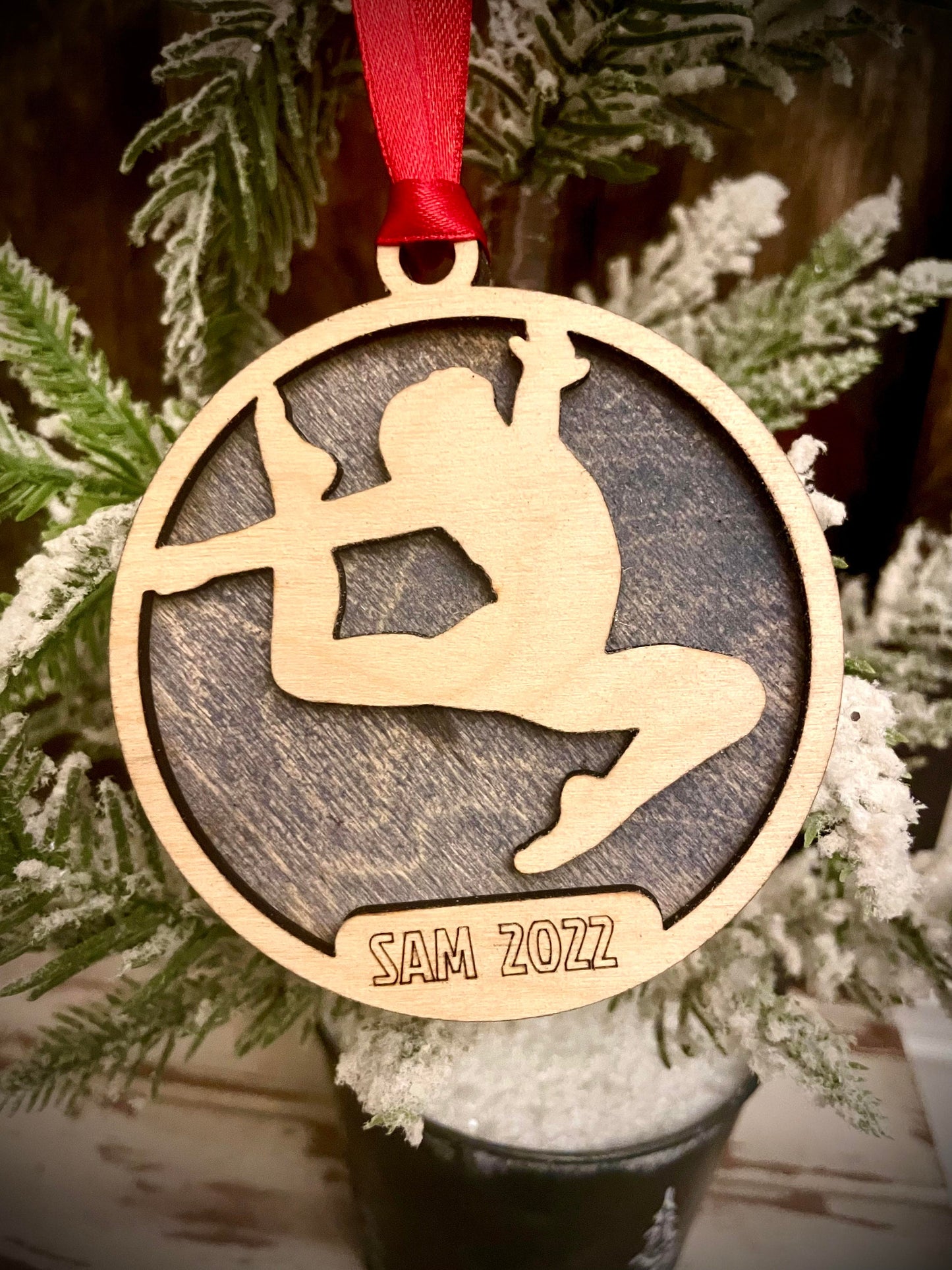 Gymnast Personalized 2-Layer Wood Christmas Ornament & Gift Tag | Multiple Finishes | Gymnastics Gift (#13)