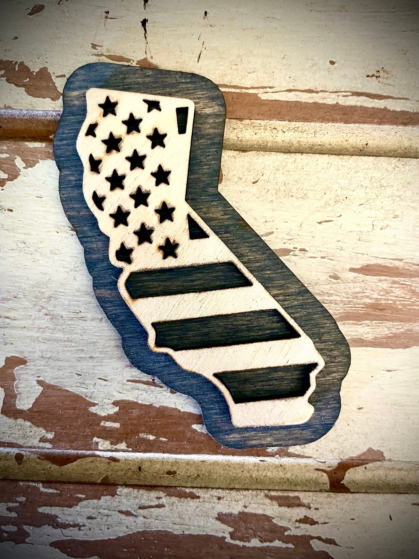 California US Flag 2-Layer Wood Refrigerator Magnet | 12 Finishes | Patriotic Gift
