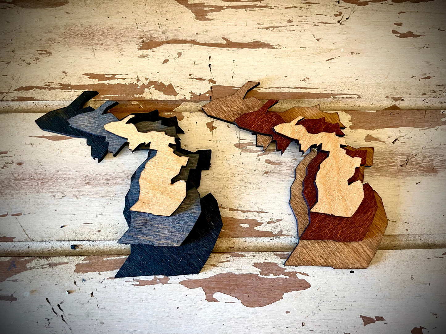 Michigan 3-Layer Stacked Wood Refrigerator Magnet | Brown & Gray Tones | State Pride Gift