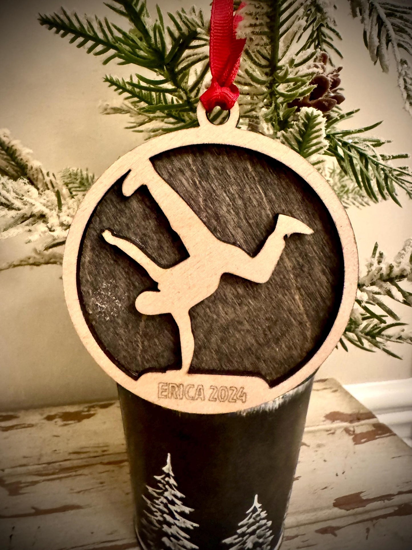 Breakdancer Personalized 2-Layer Wood Christmas Ornament & Gift Tag | Multiple Finishes | Dance Gift (#2)