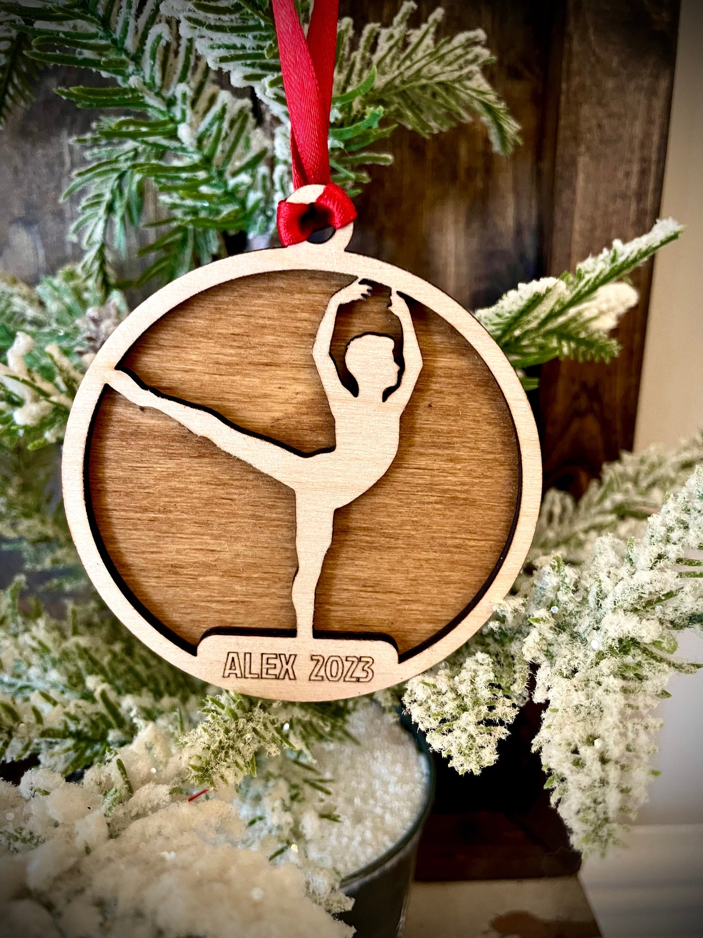 Male Ballet Dancer Personalized 2-Layer Wood Christmas Ornament & Gift Tag | Multiple Finishes | Dance Gift (#15)