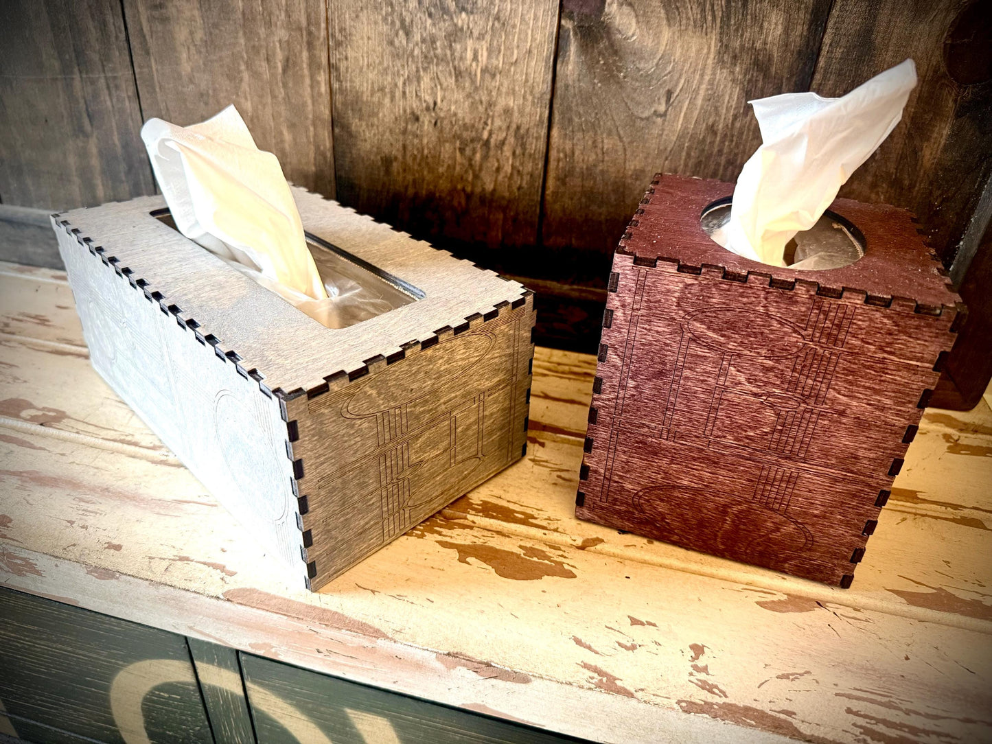 Art deco tissue box cover available in square, oblong, or Costco oblong configurations available in 12 finishes set E