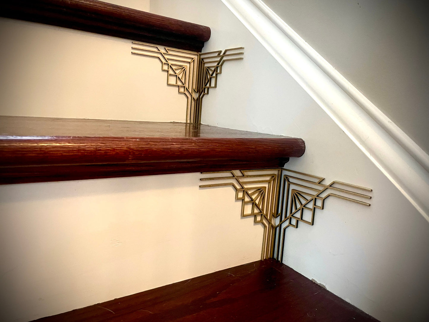 Art Deco art deco staircase corner accents / embellishments (set of 4) available in natural or 14 other finishes- set R