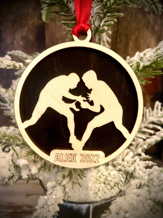Wrestler Wrestling Personalized 2-Layer Wood Christmas Ornament & Gift Tag | Multiple Finishes | Wrestling Gift (#5)