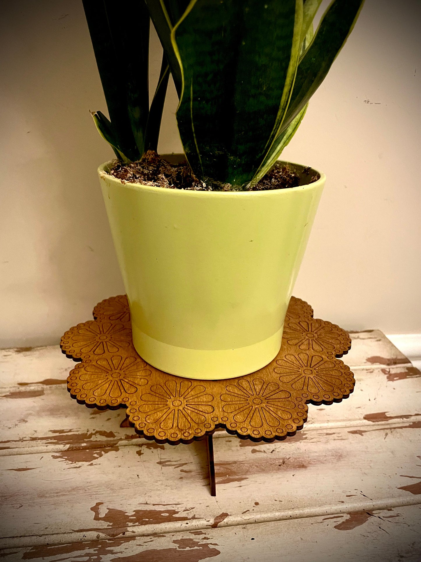 Large Boho Floral Wood Indoor Plant Stand | Very Sturdy | 12 Finishes | Style A