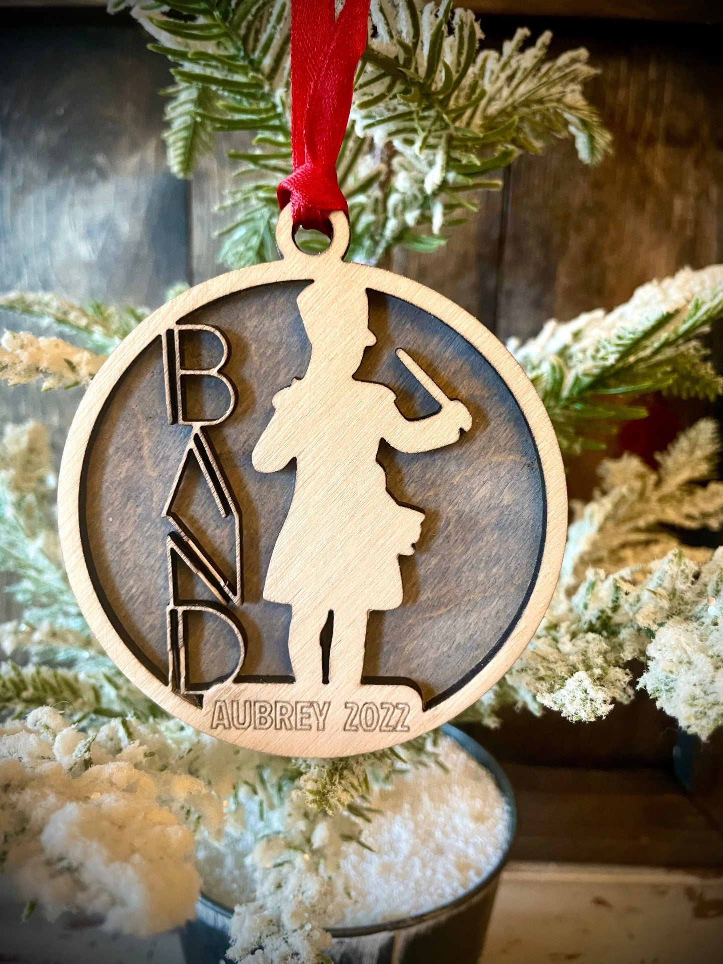 Female Drum Major Field Commander Personalized 2-Layer Wood Christmas Ornament & Gift Tag | Multiple Finishes | Marching Band Gift