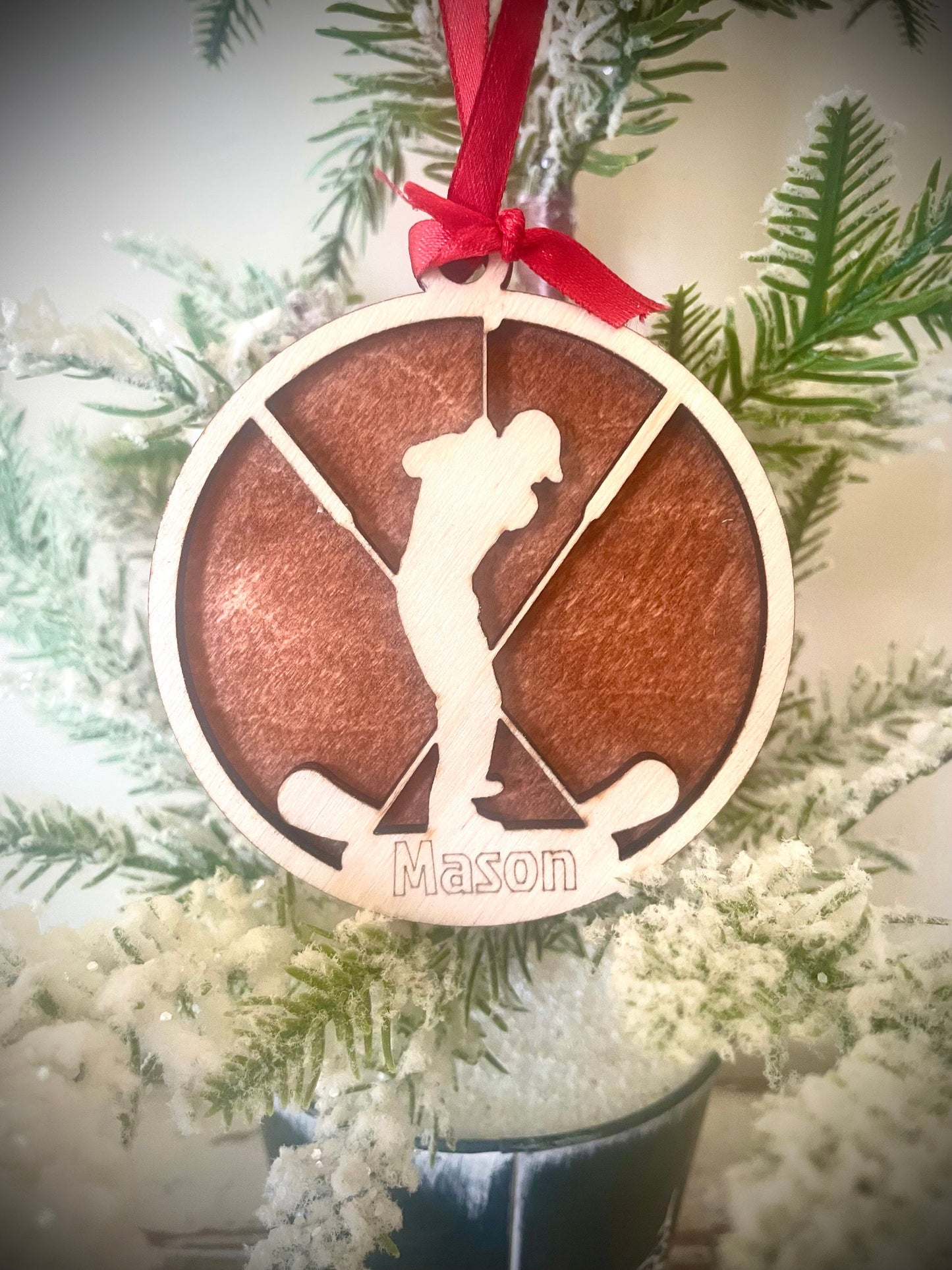 Golfer Personalized 2-Layer Wood Christmas Ornament & Gift Tag | Multiple Finishes | Golf Gift (#6)