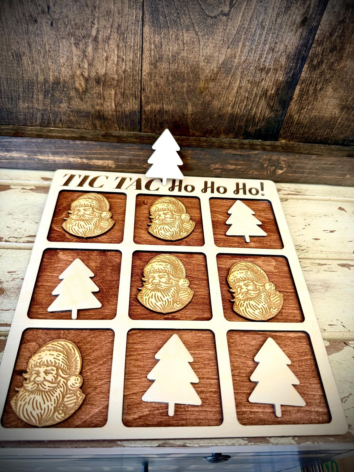 Tic Tac Ho Ho Ho! Wood Christmas Game | Laser Engraved | 12 Finishes | Stocking Stuffer