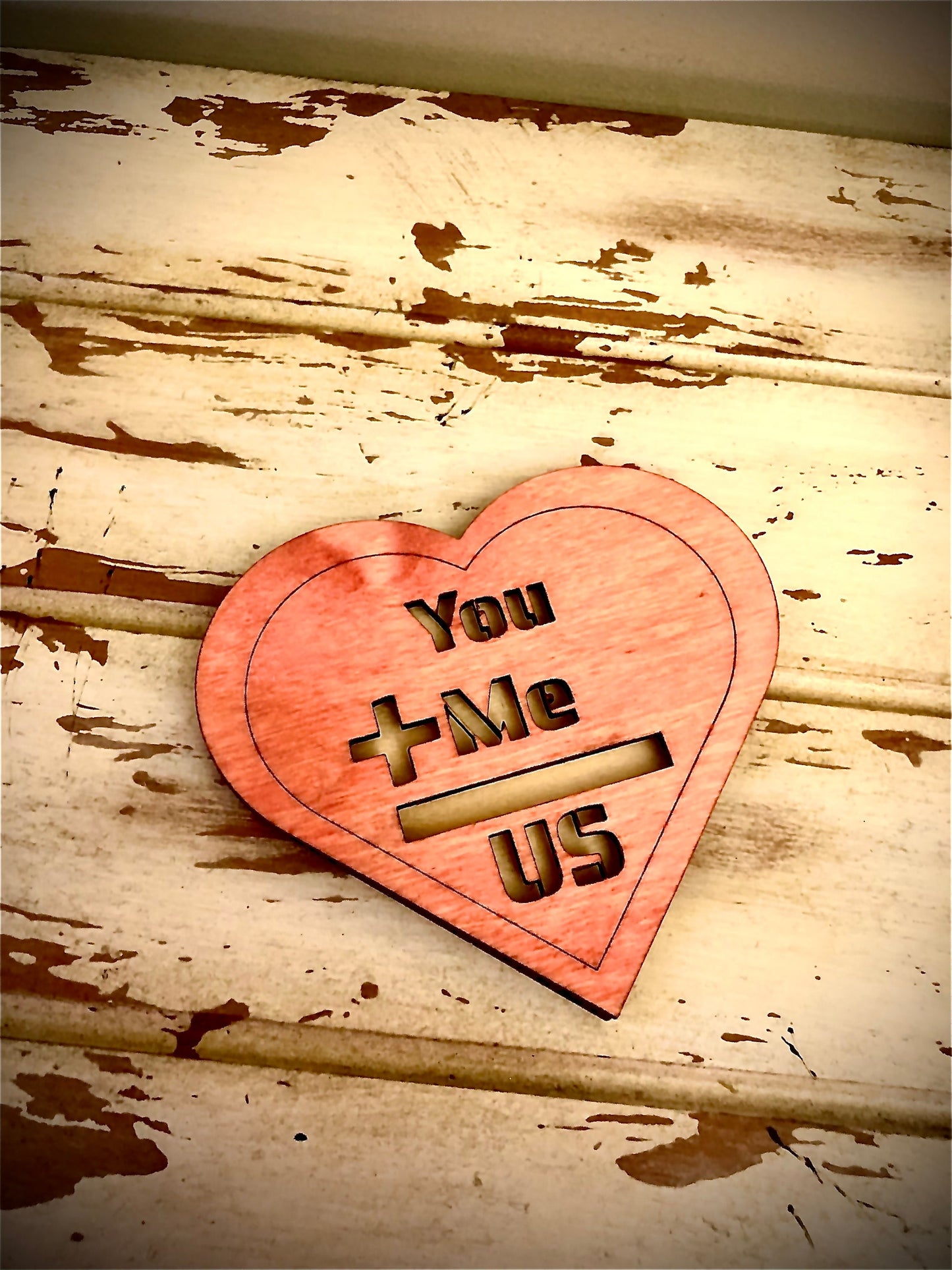 Layered Heart Wood Valentine Magnet | "You + Me = Us" | Valentine's Day Gift