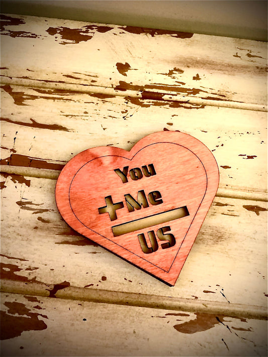 Layered Heart Wood Valentine Magnet | "You + Me = Us" | Valentine's Day Gift