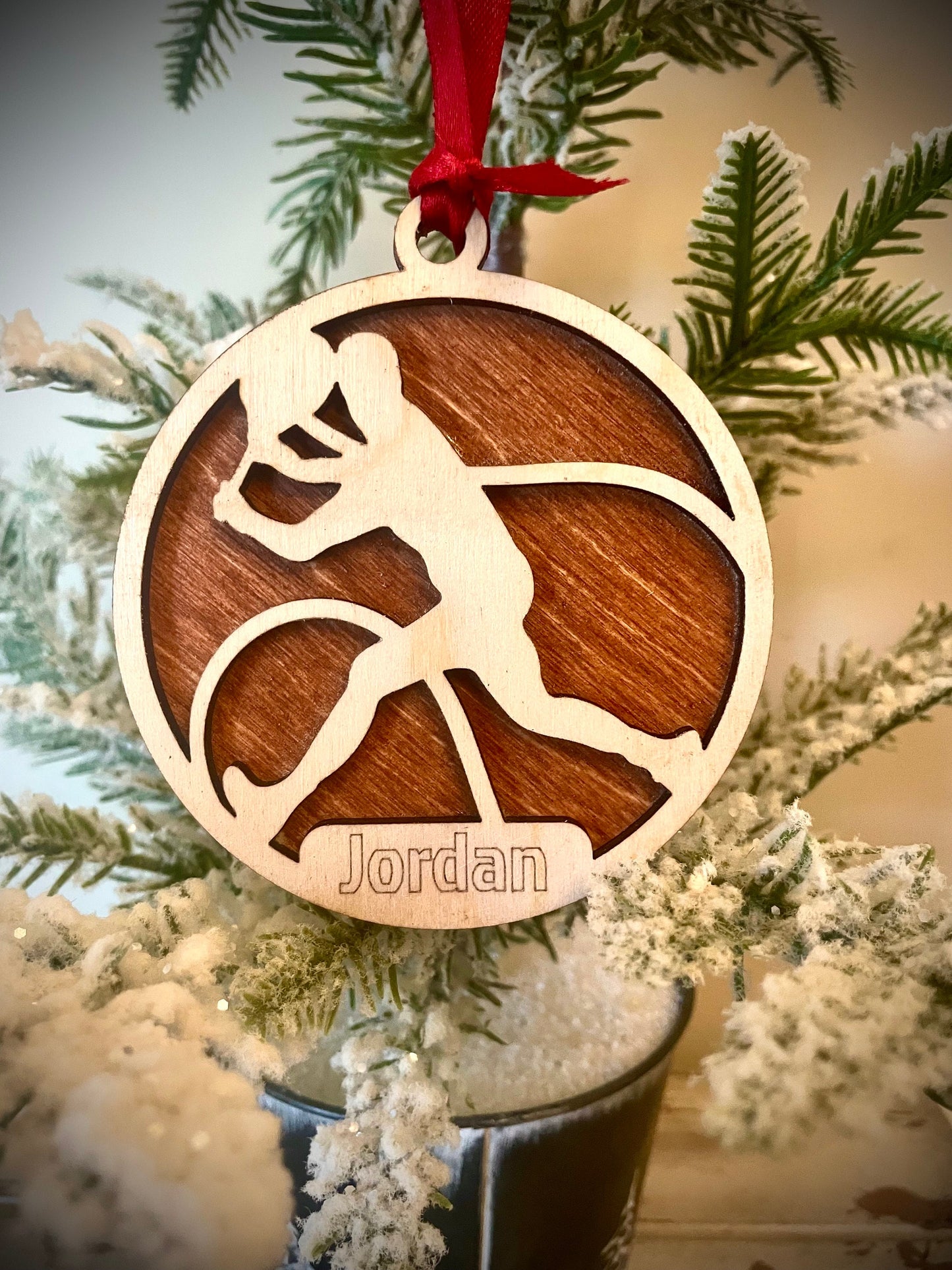 Tennis Player Personalized 2-Layer Wood Christmas Ornament & Gift Tag | Multiple Finishes | Tennis Gift (#1)