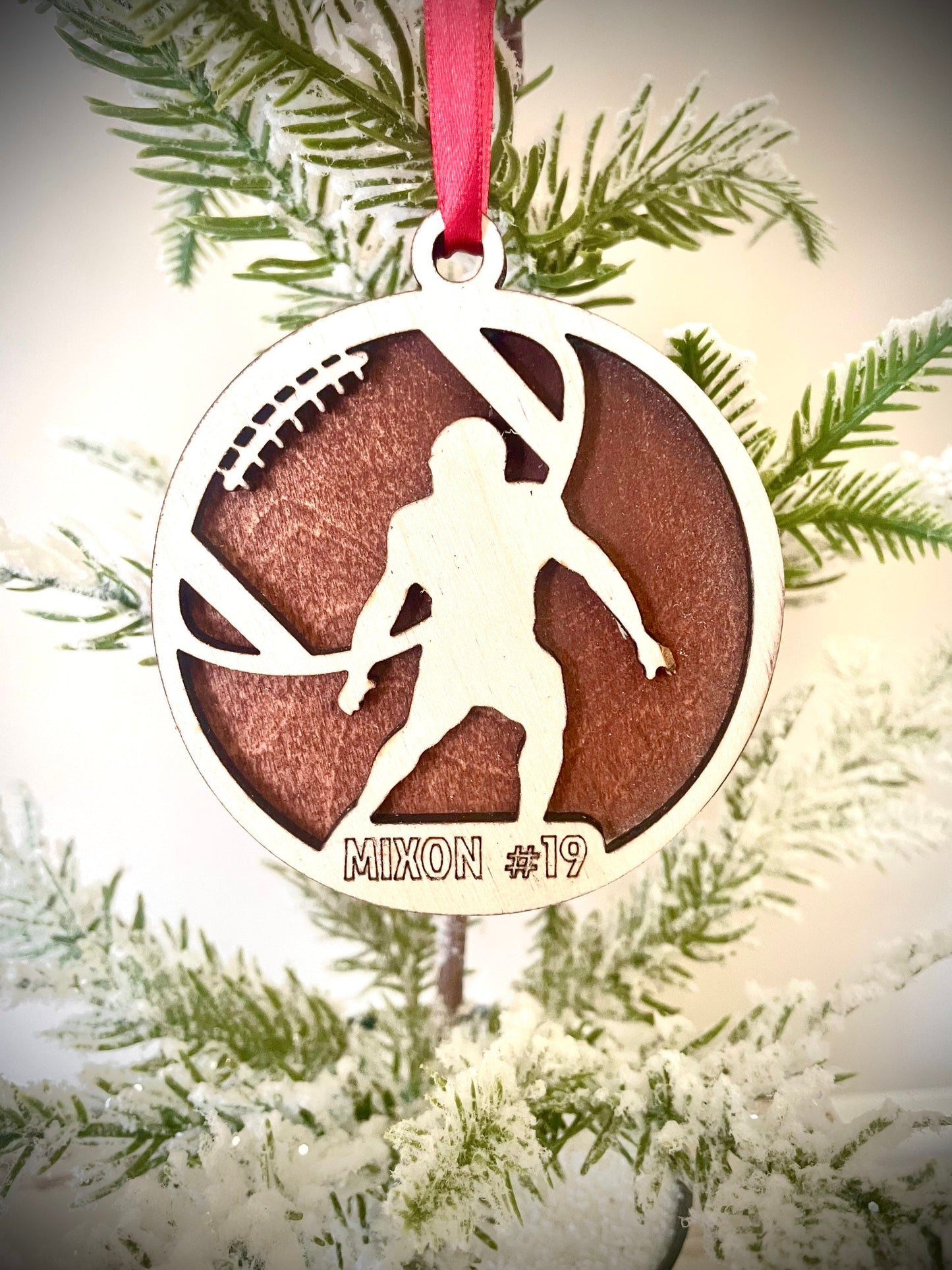 Football Player Personalized 2-Layer Wood Christmas Ornament & Gift Tag | Multiple Finishes | Football Gift (#15)