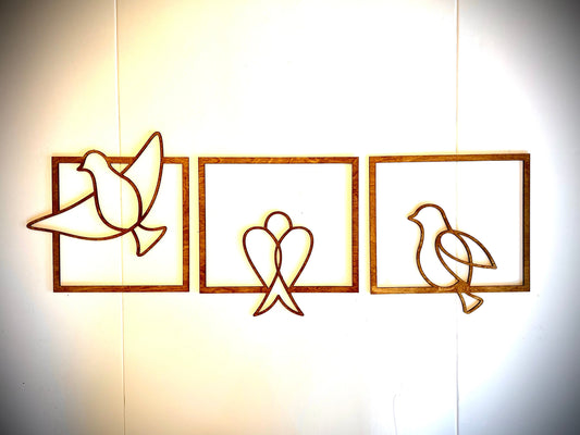Dove & Birds Outline Wood Wall Art | 3-Panel Set | Multiple Finishes