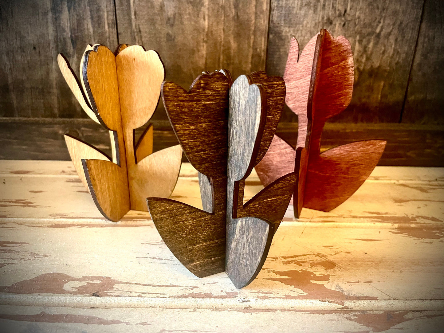3D Tulips Wood Tabletop Decor | 3 Styles, 12 Finishes